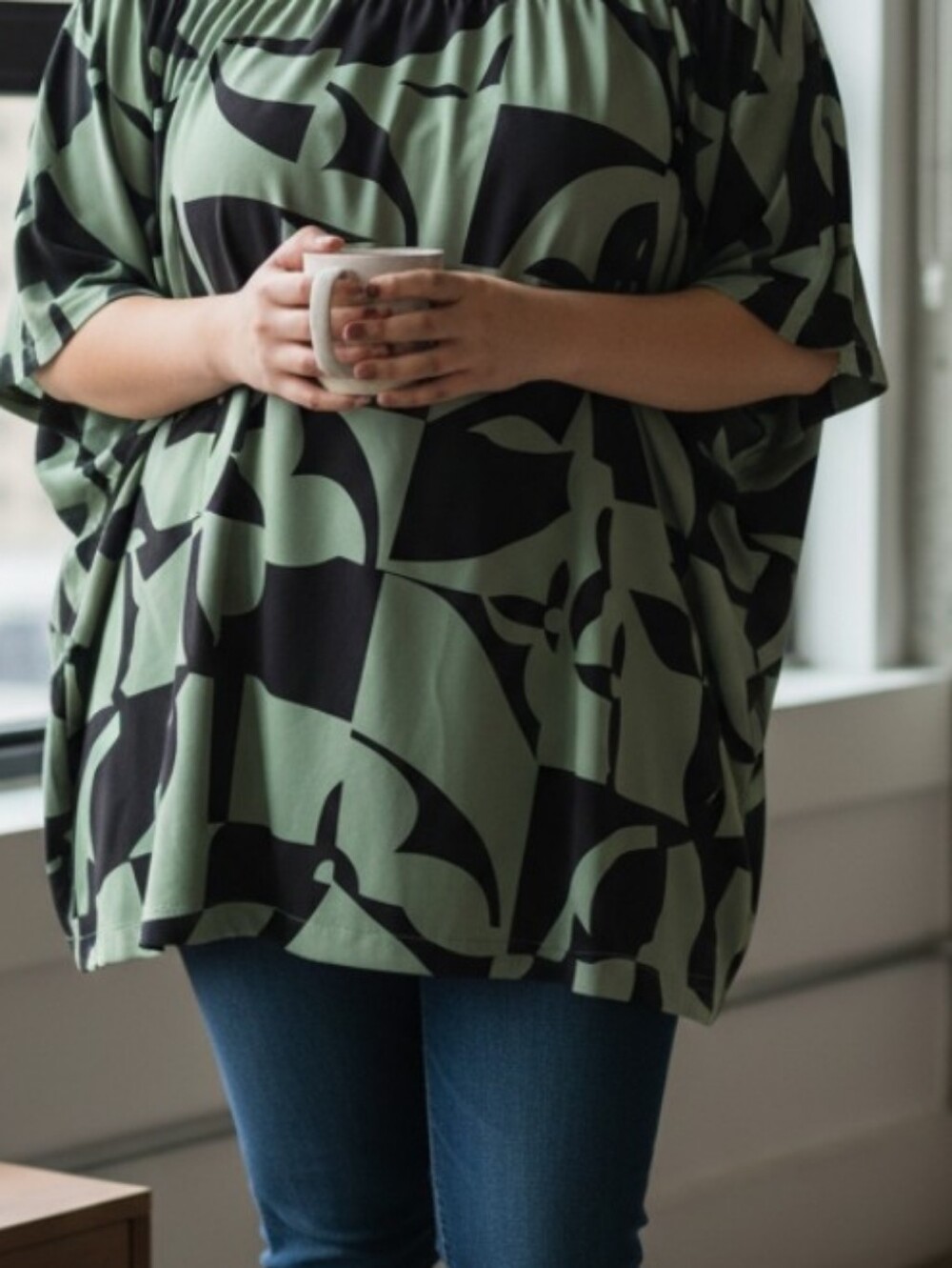 SHEIN Green & Black Abstract Off-Shoulder Tunic